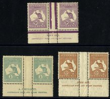 1916-32 Roo's Lower Marginal Imprint Gutter Pairs For 9d SG.39 (1x UM), 1s SG.40b (1x UM), 6d SG.132 UM - Vertical Creas - Other & Unclassified