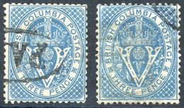 1865-67 CCC 3d Deep Blue Two FU Examples With Upright & Inverted Wmk. SG.21 & 21W. (2) Cat. 3360 - Andere & Zonder Classificatie