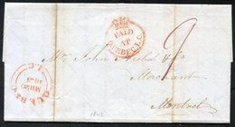 1843 Folded Letter To Montreal With A Crown Circle 'PAID AT QUEBEC L.C' H/stamp In Red & Quebec MR.20.1843 D/stamp. A Ma - Autres & Non Classés