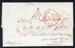 1846 Folded Letter To London With A Fine Strike Of The Crown Circle 'PAID AT QUEBEC L.C' H/stamp In Red. A Double Arc Qu - Other & Unclassified