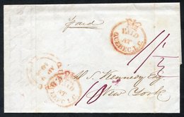 1846 Folded Letter To New York With Two Good Strikes Of The Crown Circle 'PAID AT QUEBEC L.C' H/stamp In Red. A Quebec A - Autres & Non Classés