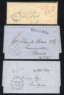 1852-53 Folded Letters (2) And A Mourning Cover, The Letters With S/line Black CANADA 10 Cts, The Envelope With A Red Tw - Autres & Non Classés