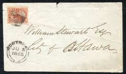 1855 Envelope, Montreal (JU 5) To Ottawa With A 3d On Thin Wove Paper (large Even Margins), Tied By A Concentric Rings C - Sonstige & Ohne Zuordnung