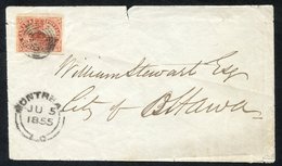1855 Envelope, Montreal (JU 5) To Ottawa With A 3d On Thin Wove Paper (large Even Margins), Tied By A Concentric Rings C - Otros & Sin Clasificación
