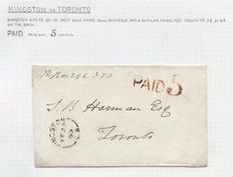 1863-69 '5c Paid' Markings, 1863 Cover Kingston To Toronto With 'PAID 5', 1863 Belmore To Quebec With PAID H/stamp & '5' - Autres & Non Classés