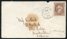 1868 Cover From Montreal To Brockville With A 3d (brown Shade) On Laid Paper (SG.58a) Tied By A Montreal NO.21.68 Duplex - Autres & Non Classés