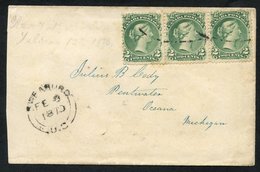 1870 Cover To Oceana, Michigan With A Strip Of Three Large Queen's 2c, Indistinctly Cancelled Sweaburg FE.8.1870 Cancel  - Sonstige & Ohne Zuordnung