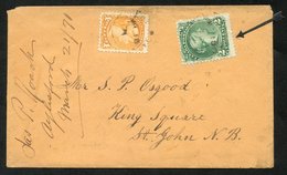 1871 Cover To St. John, With A Large Queen's 2c & A Small Queen's 1c, Cancelled Niely Road MR.18.71. The 2c Has A Re-ent - Autres & Non Classés