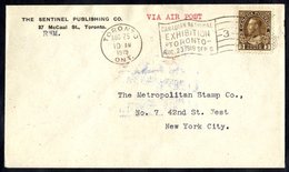 1919 Aero Club Of Canada Air Race Flight Cover, Toronto - New York Reverse Bears Vignette (CLP3) Tied To Reverse By Blue - Sonstige & Ohne Zuordnung