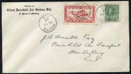 1926 Elliot Fairchild Air Service 25c Stamp (CL10) On Cover To Haileybury With A 2c, Both Tied Rouyn OCT.27.26. Arrival  - Sonstige & Ohne Zuordnung