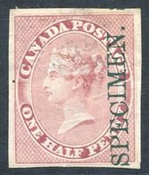 1857-64 ½d Rose Plate Proof On India Paper, Optd SPECIMEN (vertical) In Green Black, Minor Thin. Scott 8pi, Cat $300. (1 - Sonstige & Ohne Zuordnung