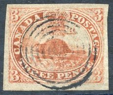 1851 Laid Paper 3d Red, Large Margined Example With Fine Target Cancel, SG.1, Cat. £1,100. Scott 1, Cat. $1,600. Green C - Sonstige & Ohne Zuordnung