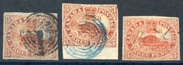 1852-57 3d (3) - First Four Margined, Cancelled In Black, RPS Cert, Second Lower Marginal - Outer Frame Line Cut Into At - Sonstige & Ohne Zuordnung