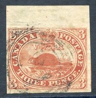 1852-57 Handmade Wove Paper 3d Red, Top Marginal Example With Good To Large Margins, Three Ring Numeral Cancel. Scott 4. - Autres & Non Classés