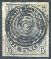 1852-57 Laid Paper 6d Slate Violet, Large Square Margins, Used Seven Ring Target Plus Portion Of Red Postmark, SG.2. Cat - Sonstige & Ohne Zuordnung