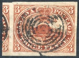 1857 3d Red 'Beaver' Large Margined Example Showing Portion Of Adjoining Stamp At Left, Central Target Cancel. Fine. SG. - Sonstige & Ohne Zuordnung