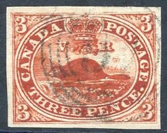 1857 3d Red 'Beaver' With Good To Large Margins And Showing The 'V.R' Re-entry, Pane B [53], Lightly Cancelled & Fine. S - Sonstige & Ohne Zuordnung