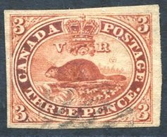 1857 3d Red 'Beaver' FU Large Margined Example, SG.18. (1) Cat. £450 - Sonstige & Ohne Zuordnung