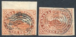 1857 3d Red 'Beaver' (2) - Shades, One Is Top Marginal Touching Outer Frame Line At Base, Other Three Large Margins Cut  - Sonstige & Ohne Zuordnung