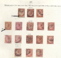 1859 1c Rose (shades) Page Of 16 U Examples Cancelled Targets/grid/numerals Etc. Incl. Four Ring '2' Of Belleville And I - Sonstige & Ohne Zuordnung