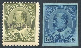 1903 KEVII 20c Deep Olive Green Optd SPECIMEN, Fresh Full O.g, SG. 186s, Accompanied By 5c Imperf Plate Proof. - Autres & Non Classés