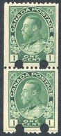 1915 1c Dark Green Experimental Toronto Coil Pair (with Two Large Holes In Perfs), Fine M, Scott Bliv. (2) - Autres & Non Classés