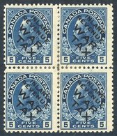 1915 War Tax 5c Blue Ovptd Inland Revenue Unused Block Of Four With Some Perf Separation Strengthened By Hinge, Scarce,  - Autres & Non Classés