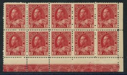 1921-22 Admiral 2c Carmine, Fresh Lower Left Corner Marginal M Block Of Ten (8 X Ten) Showing Type B Lathework In Margin - Autres & Non Classés