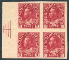 1924 Admirals 3c Carmine Imperf Pyramid Guide Block Of Four, UM (minor Gum Bends), Scott 138i. (4) - Autres & Non Classés