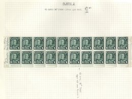 1930-31 1c Deep Green Lower Two Rows Of This Sheet With Margins (20 Stamps) Incl. Major Re-entry (Pos 96), Fresh UM, Sco - Autres & Non Classés