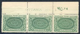 SPECIAL DELIVERY 1898 10c Yellow Green 10c Top Marginal Strip Of Three Showing Inscription From Plate 1, Fresh M (2x UM) - Autres & Non Classés