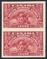 SPECIAL DELIVERY 1935 20c Dark Carmine Plate Proof Vertical Pair On Card. Unitrade E6, SG.8. - Autres & Non Classés