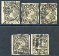 1885-91 4d (3) Shades U, Also Left & Right Sideways Wmk Pair Each With Imperf Left Margin Cancels Incl. Single & Double  - Autres & Non Classés