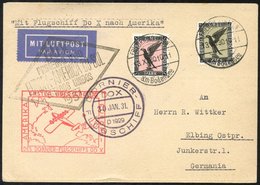 1931 Dornier Do-X Flight Card Franked 1m & 3m Airs, Cancelled On Board And Bears Rio Arrival Mark With Red Cachet. - Sonstige & Ohne Zuordnung