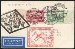 1931 Do-X Dornier Cover From Europe To Cheyenne, WY, USA, Franked Germany 1m Rheinstein & 3m Marienburg Adhesives, Tied  - Sonstige & Ohne Zuordnung