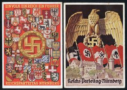 1935 & 1938 Two Colourful Reich Party Rally, Nurnberg Cards By Hoffman, Used With Rally Slogan Cancels, Another Card For - Autres & Non Classés