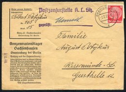 1938 Printed Envelope From Oranienburg Concentration Camp To Wesermunde, Franked 12pf Hindenburg, Damaged Corner, Tied O - Autres & Non Classés