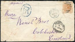 1890 (15 Aug) Winch Bros' Envelope (small Faults) Reg To Colchester, Bearing 1876-84 6d Orange, Cancelled '556' In Blue  - Otros & Sin Clasificación