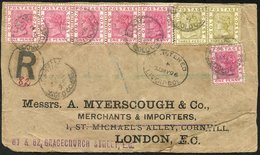 1896 (2 May) 'Myerscough' Quadruple Rate Envelope Reg To London, Bearing 1884-91 1d Rose-carmine Strip Of Five & Single  - Otros & Sin Clasificación