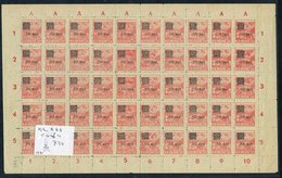 SUMATRA 1947 Large Ornament Surcharge 50c On 40c Red, SG.S59 & 50s On 3s Rose-red, SG.S66, Both In Complete Unused Sheet - Autres & Non Classés