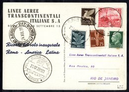 1939 Dec 21st LATI First Flight Cover Rome - Rio De Janeiro Official Cacheted Card. - Autres & Non Classés