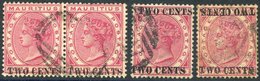 1891 2c On 4c Carmine, VFU Pair, SG.118, Single Optd Double, Another Optd Double One Inverted, Good U, SG.118/a/c. (4) C - Autres & Non Classés