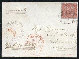 1853 Envelope From Shediac To Ireland, Endorsed 'Immediate' & 'Via New York' With A 3d (good Even Margins) Lightly Tied  - Autres & Non Classés