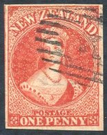 1864 Wmk N.Z 1d Carmine Vermilion, Four Good Margins, Fu With Barred Oval, SG.97. (1) Cat. £350 - Autres & Non Classés