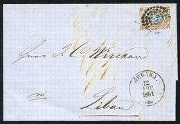 1861 Outer Letter Sheet From Riga To Libau Bearing 1858 Perf 12½ 10k Blue & Brown With Numeral Pmk In Three Concentric C - Autres & Non Classés