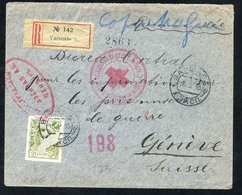 1915 Reg Cover From Varsovie To Geneva Bearing Romanov 20k (damaged - Defaced), Czar C.d.s, Red Oval H/stamp At Left, Re - Autres & Non Classés