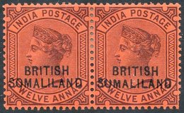 1903 Sept 12a Purple/red Horizontal Pair Incl. Variety 'SUMALILALND' For SOMALILAND, SG.20b, Two Missing Perfs At Lower  - Autres & Non Classés