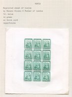 1862 (July) Recess, Imperf Colour Proof On Thick Card, 1d Green Complete Sheet, Fine. - Autres & Non Classés