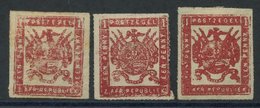 1870 Viljoen 1d Fine Roulette Medium Paper, Three Examples - Two In Crimson From Overinked Plate, Unused - Two With Gum  - Sonstige & Ohne Zuordnung