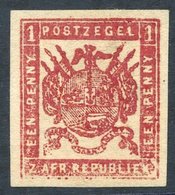 1870 Viljoen Imperf 1d Carmine-red On Thick Hard Paper, Superb Fresh Unused Single With Large Square Margins, SG.13a. (1 - Sonstige & Ohne Zuordnung